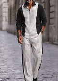 Stylish Striped Patchwork Polo Shirt Set