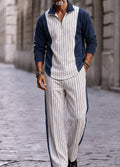 Stylish Striped Patchwork Polo Shirt Set