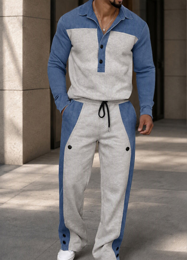 Effortless Style Contrast Patchwork Sweatsuit Set
