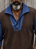 Stylish Faux Denim Patchwork Knit Pullover Shirt