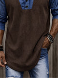 Stylish Faux Denim Patchwork Knit Pullover Shirt