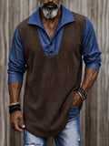 Stylish Faux Denim Patchwork Knit Pullover Shirt