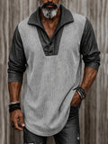 Stylish Faux Denim Patchwork Knit Pullover Shirt