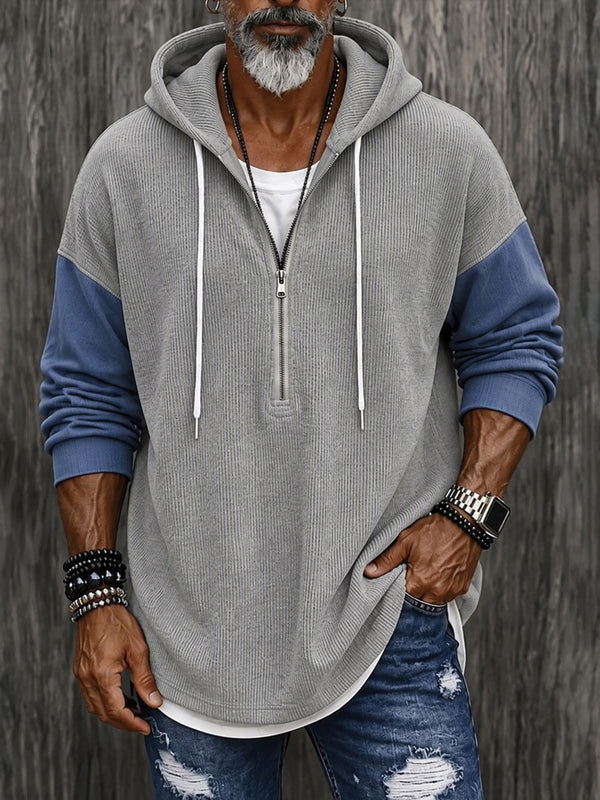 Streetwear Denim-Look Patchwork Hoodie