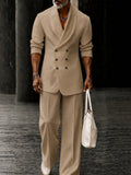 Minimalist Double-Breasted Collarless Suit Set
