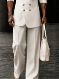 Minimalist Double-Breasted Collarless Suit Set