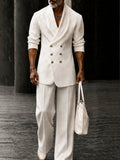 Minimalist Double-Breasted Collarless Suit Set