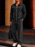 Sporty Contrast Line Jacket Pants Set
