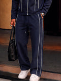 Sporty Contrast Line Jacket Pants Set