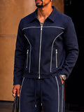 Sporty Contrast Line Jacket Pants Set