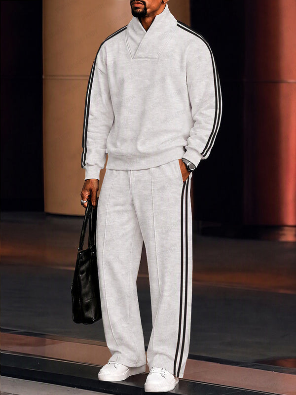 Ultra-Soft Contrast Stripe Fleece Sweatsuit Set