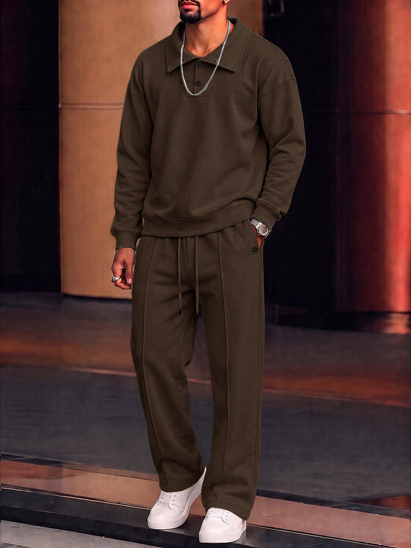 Casual Convertible Collar Fleece Sweatshirt Set