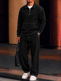 Sporty Faux Suede Contrast Stitching Matching Set