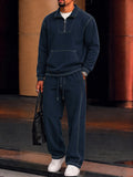 Sporty Faux Suede Contrast Stitching Matching Set