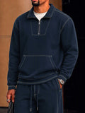 Sporty Faux Suede Contrast Stitching Matching Set