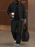 Stylish Faux Denim Varsity Jacket Pants Set