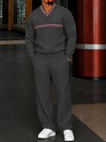 Casual Contrast Stripe Fleece Sweatshirt Pants Set