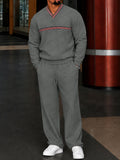 Casual Contrast Stripe Fleece Sweatshirt Pants Set