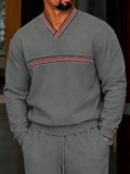 Casual Contrast Stripe Fleece Sweatshirt Pants Set