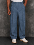 Premium Cotton Front Pleated Faux Denim Pants