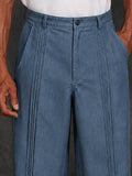 Premium Cotton Front Pleated Faux Denim Pants