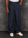 Premium Cotton Front Pleated Faux Denim Pants