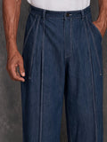 Casual 100% Cotton Contrast Stitch Faux Denim Pants