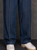 Casual 100% Cotton Contrast Stitch Faux Denim Pants