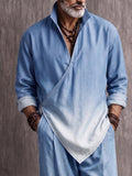Casual Loose Asymmetrical Hem Wrap Shirt Set