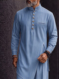 Minimalist Casual Faux Denim Longline Shirt Set