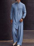 Minimalist Casual Faux Denim Longline Shirt Set
