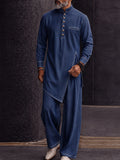 Minimalist Casual Faux Denim Longline Shirt Set