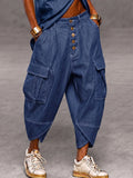 Casual Faux Denim Cargo Harem Pants