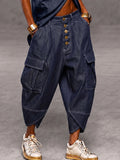 Casual Faux Denim Cargo Harem Pants