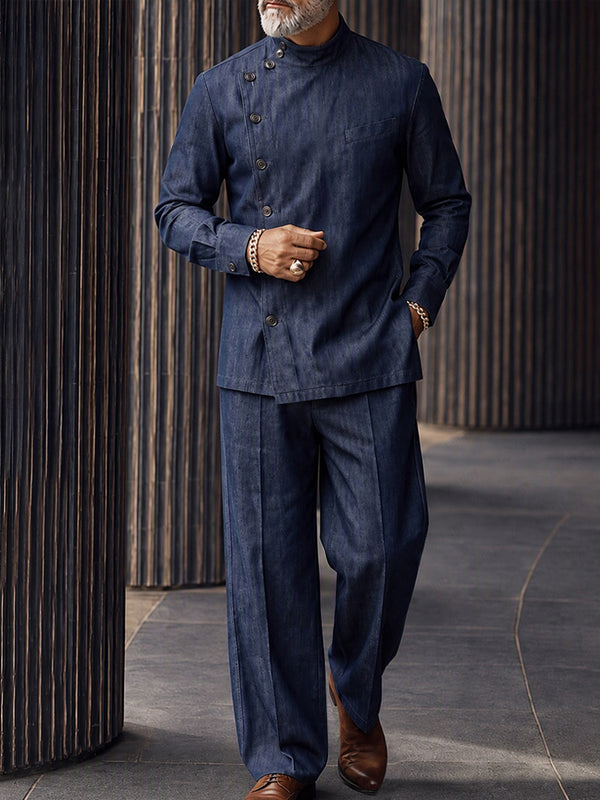 Refined Asymmetric Button Placket Matching Set