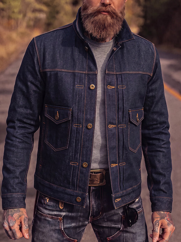 Vintage Contrast Stitch Denim Trucker Jacket