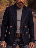 Vintage Contrast Stitch Denim Double-Breasted Blazer