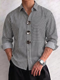 Fashion Striped Patchwork Shirt with Oversized Button Detail