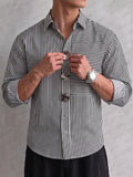 Fashion Striped Patchwork Shirt with Oversized Button Detail
