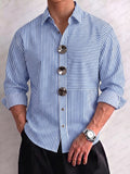 Fashion Striped Patchwork Shirt with Oversized Button Detail
