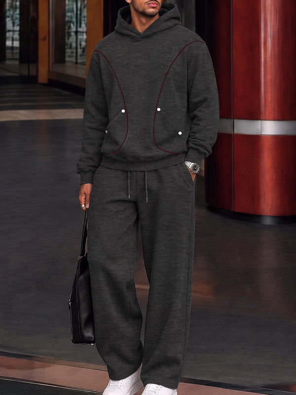 Athleisure Contrast Piping Hoodie Pants Set