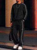 Casual Contrast Piping Pinstripe Matching Set