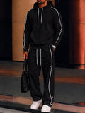 Casual Loose Contrast Piping Hoodie Set