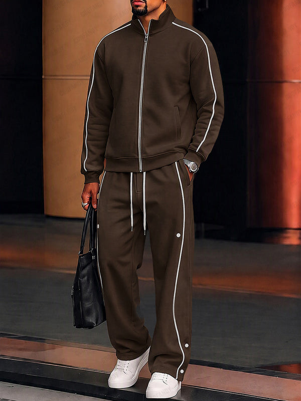 Casual Relaxed Full-Zip Track Jacket Set