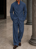 Stylish Faux Denim Hidden Placket Jacket Set