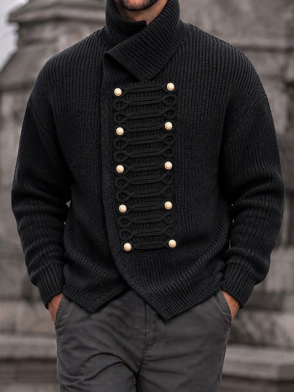 Casual Double Breasted Turtleneck Knit Cardigan
