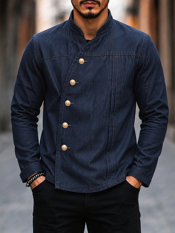 Lightweight Slanted Button Denim-look Cotton Jacket