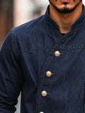Lightweight Slanted Button Denim-look Cotton Jacket