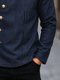 Lightweight Slanted Button Denim-look Cotton Jacket