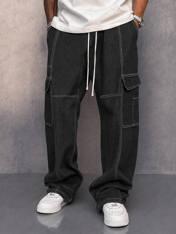 Casual Contrast Stitching Drawstring Cargo Pants